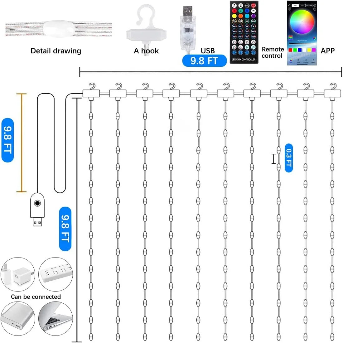Smart LED RGB Curtain Lights